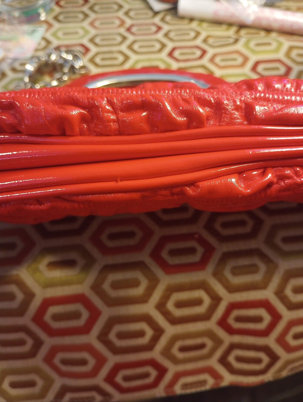 Red Ruffled Handbag with Silver Accent - Picture 14 of 14